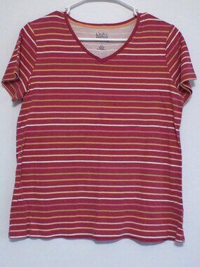 Croft & Barrow Classic Tee Women’s Large Red Striped V-Neck Short Sleeve 100% Co